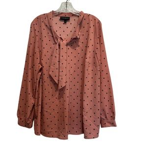 Lane Bryant Plus Size 14/16 Career Polka Dot Long Sleeve Pink Bow Blouse Top